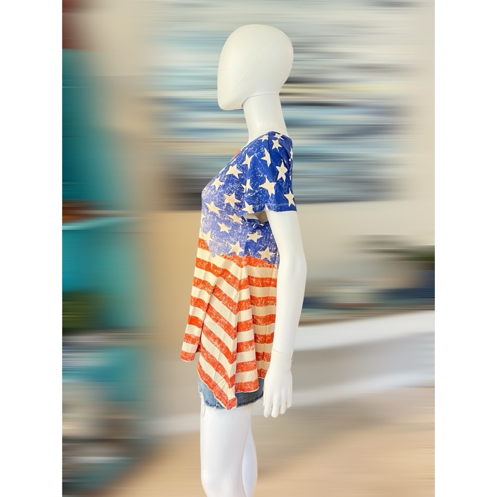MAZIK American Flag ribbed asymmetrical tee S M L - Picture 6 of 7